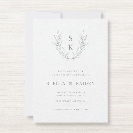 フローラ葉スケッチモダンウェディング日付の保存 セーブザデート