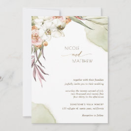 フローラ葉パーム、グリーンとピーチ結婚ズ 招待状