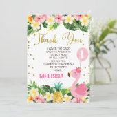 フローラ葉フラミンゴ誕生日サンキューカード 招待状 (スタンド正面)