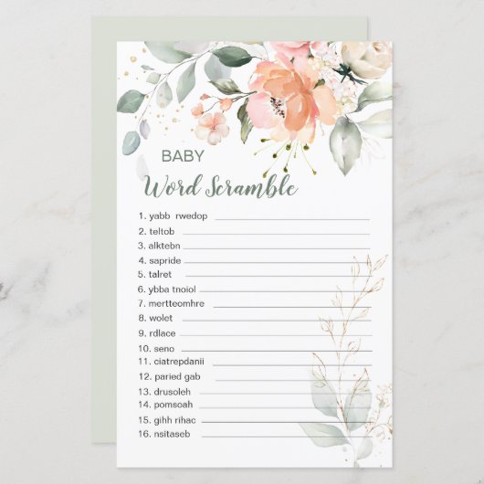 フローラ葉ベビーワードスクランブルゲーム紙シート (正面/裏面)