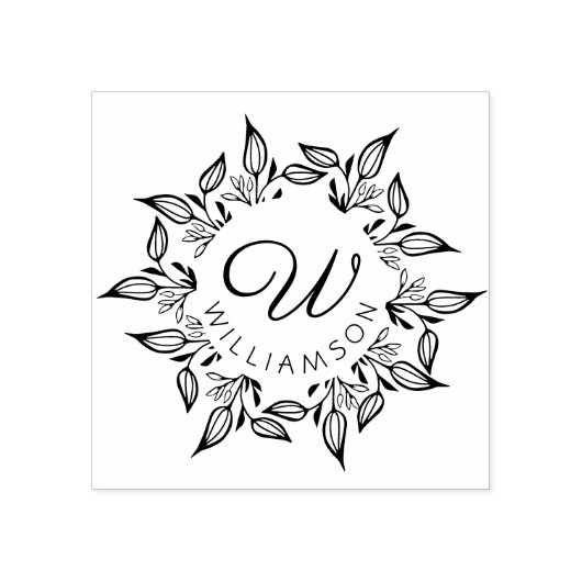 フローラ葉植物循環名&モノグラム ラバースタンプ (インプリント)