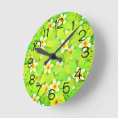 フローラ葉緑黄色い花模様 ラウンド壁時計 (傾斜)