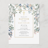 フローラ葉金ゴールドクロスバプテスマ《キリスト教》洗礼式や命名式 インビテーションポストカード (正面)
