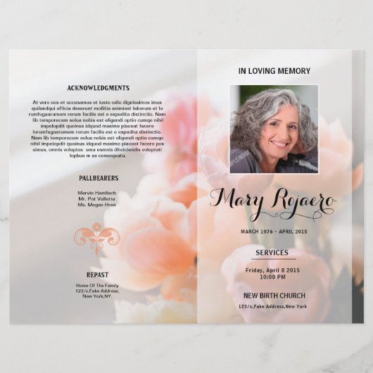 フローラ葬儀プログラムフライヤーテンプレート (正面)