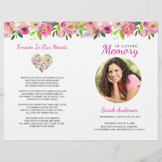 フローラ葬儀プログラムOrder of Service Flyer (正面)