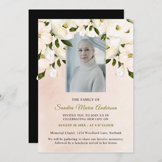 フローラ葬儀記念写真お祝い サンキューカード (正面/裏面)