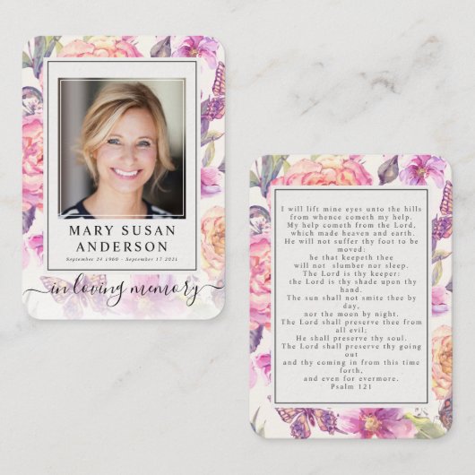 フローラ葬儀記念写真祈りの言葉カード ノートカード (正面/裏面)