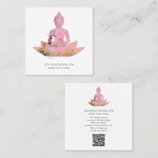 *~*フローラ蓮仏瞑想QR AP33ピンク スクエア名刺 (正面/裏面)