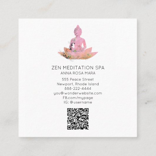 *~*フローラ蓮仏瞑想QR AP33ピンク スクエア名刺 (裏面)