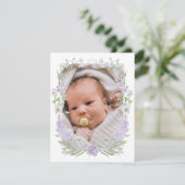 フローラ薄紫ラベンダーフレームバプテスマサンキューカード 招待状 (スタンド正面)