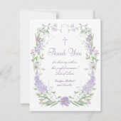 フローラ薄紫ラベンダーフレームバプテスマサンキューカード 招待状 (裏面)