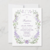 フローラ薄紫ラベンダーフレームバプテスマ 招待状 (正面)