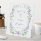 フローラ薄紫ラベンダーフレームバプテスムウェルカム 台座サイン (インサイチュ)