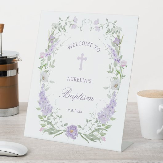フローラ薄紫ラベンダーフレームバプテスムウェルカム 台座サイン (インサイチュ)