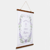 フローラ薄紫ラベンダーフレームバプテスムウェルカム 吊り下げ型タペストリー (傾斜あり)