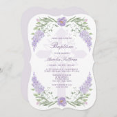 フローラ薄紫ラベンダーフレームホリークロスバプテスマ 招待状 (正面/裏面)