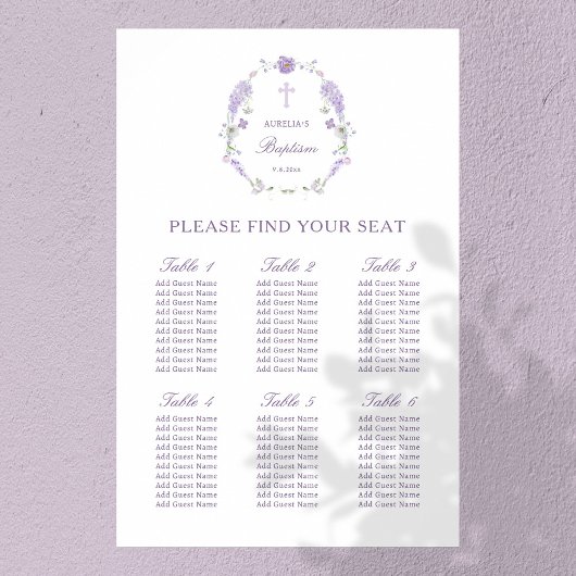 フローラ薄紫ラベンダーリースバプテスマ座席表 ポスター