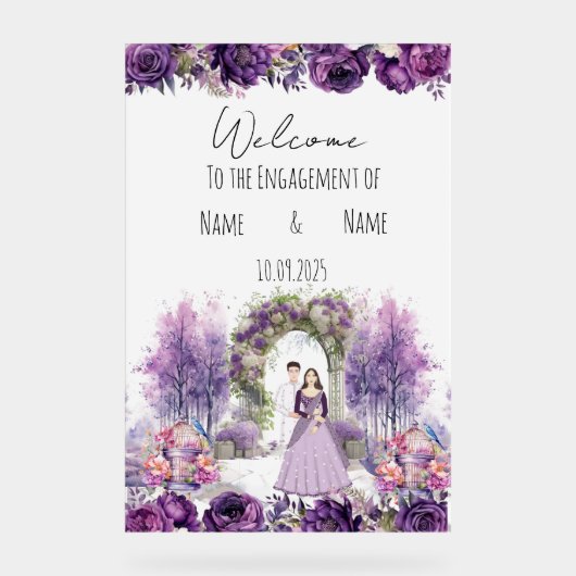 フローラ薄紫婚約標識 アクリルサイン (正面)