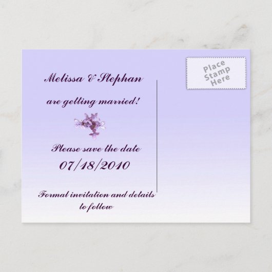 フローラ薄紫花の保存日付 案内ポストカード (裏面)
