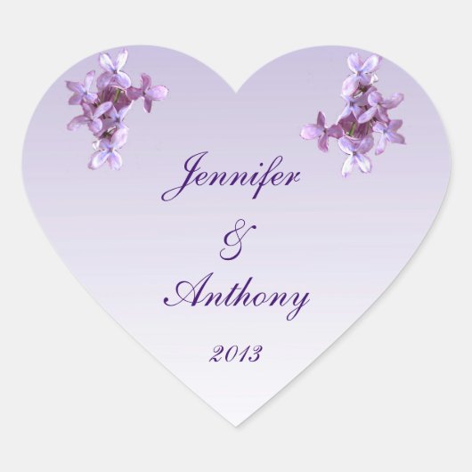 フローラ薄紫花結婚式用シール ハートシール (正面)