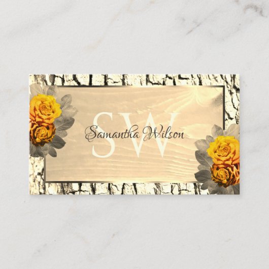 フローラ薄茶色の木目の樹皮イニシャル 名刺 (正面)