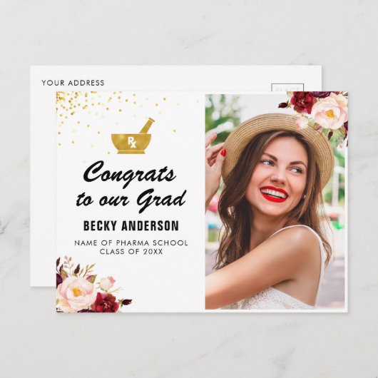 フローラ薬剤師卒業発表はがき 案内ポストカード (正面/裏面)