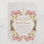 フローラ蘭の大理石金ゴールドファーストホーリーコミュニオン 招待状 (正面/裏面)