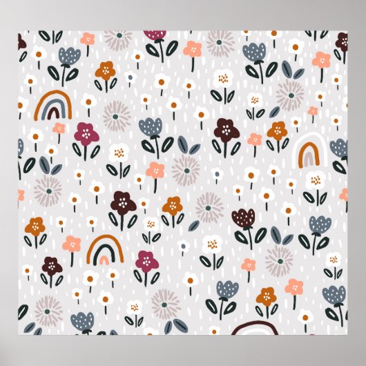 フローラ虹:手描きシームレスなテクスチャ ポスター (正面)