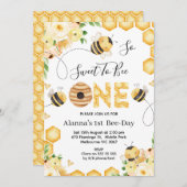 フローラ蜂の巣一歳の誕生日に甘い 招待状 (正面/裏面)