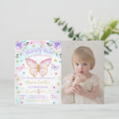フローラ蝶のキスと誕生日ウィッシュ写真 招待状 (スタンド正面)