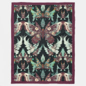 フローラ蝶のパターンBurgundyとティール（緑がかった色） フリースブランケット (正面)