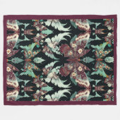 フローラ蝶のパターンBurgundyとティール（緑がかった色） フリースブランケット (正面(横))