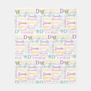 フローラ蝶の名前とモノグラム模様 フリースブランケット