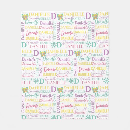 フローラ蝶の名前とモノグラム模様 フリースブランケット (正面)