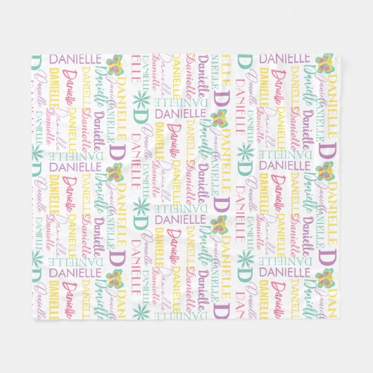 フローラ蝶の名前とモノグラム模様 フリースブランケット (正面(横))