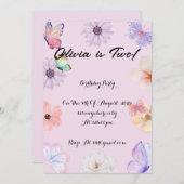 フローラ蝶の女の子の誕生日の招待 セーブザデート (正面/裏面)