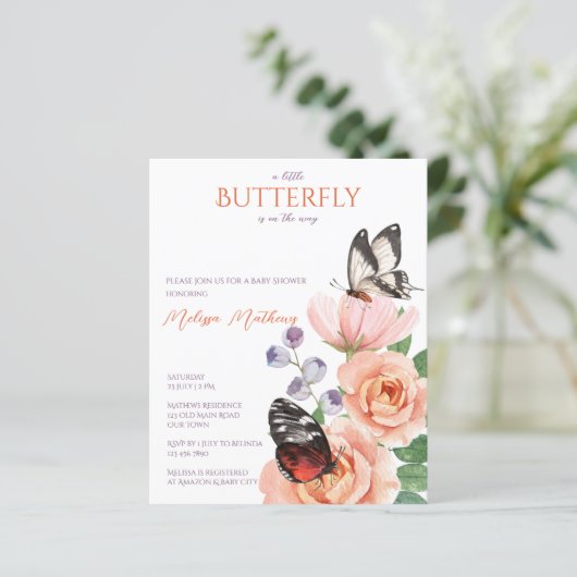 フローラ蝶の赤ちゃんシャワー予算の招待状 (スタンド正面)