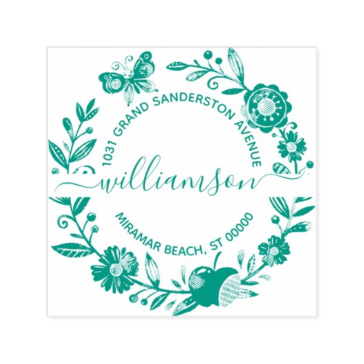 フローラ蝶エレガントリース差出人住所 セルフインキングスタンプ (デザイン)