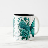 フローラ蝶カラフルかわいいマグカップ ツートーンマグカップ (正面右)