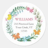 フローラ蝶カラフルリース差出人住所 ラウンドシール (正面)