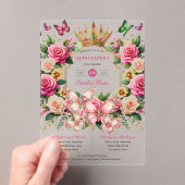 フローラ蝶キンセアニェラティアラピンクローズ アクリル招待状 (インサイチュ (ポータブル))