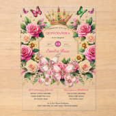 フローラ蝶キンセアニェラティアラピンクローズ アクリル招待状 (正面)