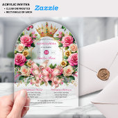 フローラ蝶キンセアニェラティアラピンクローズ アクリル招待状