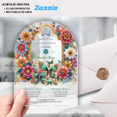 フローラ蝶キンセアニェラティアラ金ゴールドシルバー アクリル招待状