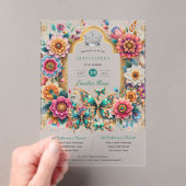 フローラ蝶キンセアニェラティアラ金ゴールドシルバー アクリル招待状 (インサイチュ (ポータブル))