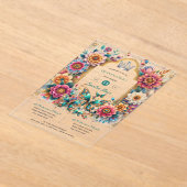 フローラ蝶キンセアニェラティアラ金ゴールドシルバー アクリル招待状 (レイダウン)