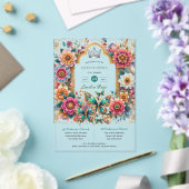 フローラ蝶キンセアニェラティアラ金ゴールドシルバー アクリル招待状 (インサイチュ (ウェディング))