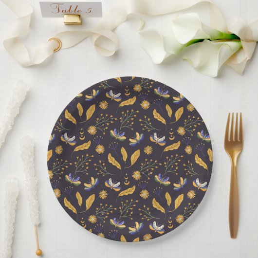 フローラ蝶パターン ペーパープレート (ウェディング)