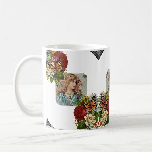 フローラ蝶ビクトリアン女マグ コーヒーマグカップ (左)