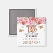 フローラ蝶ピンクキンチェニェラ日付を保存 マグネット (正面/裏面)